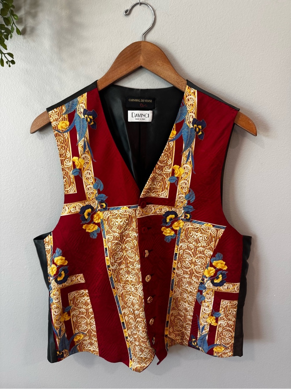 DaVinci Burgundy Red, Gold & Blue Patterned Vest